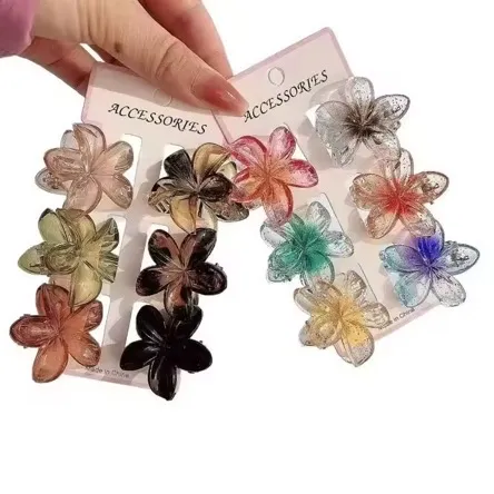 Pince à cheveux fleur transparente (lot – couleurs assorties)